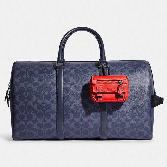 COACH Micro Track Bag Charm Key Fob Gunmetal Miami Red Carabiner Clip C9981 - Picture 3 of 10